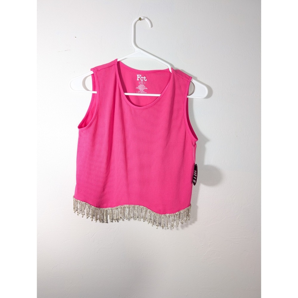 NWT FCT L-XL Pink crop tank With Rhinestones